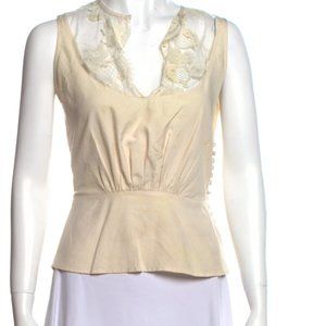 Thurley Womens Tank Top Silk Lace Embellished Nude Size 4
